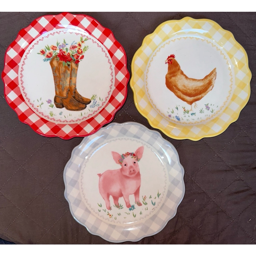 NOS 2020 The Pioneer Woman 7” Stoneware Appetizer Plates Bundle Of 3 Plates